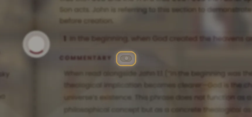 The same verse with its commentary hidden