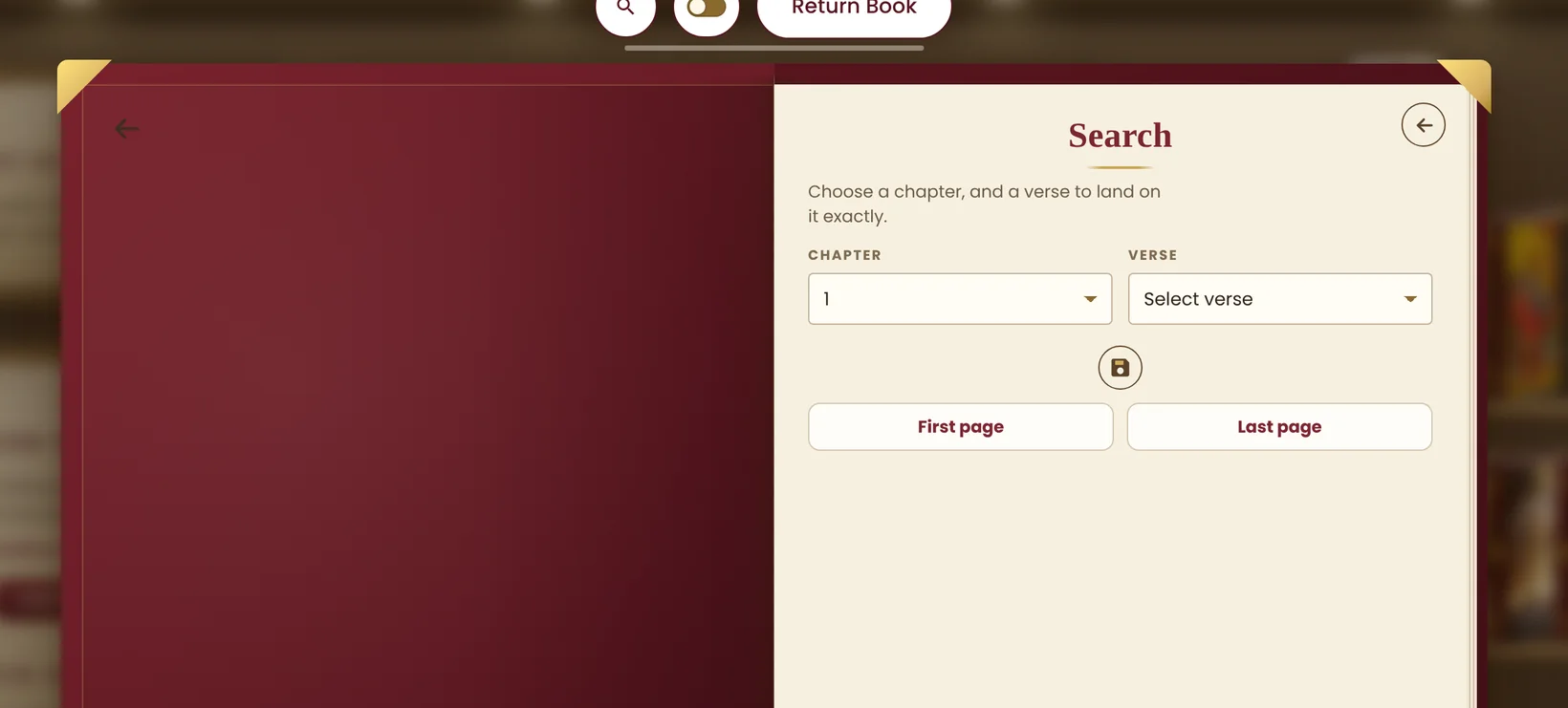 The chapter and verse search in a Bible book