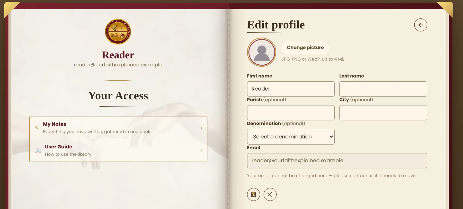The edit panel open on the profile page