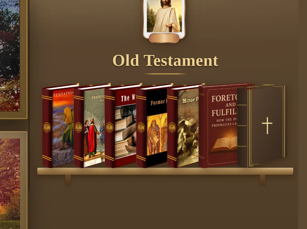 The Old Testament shelf, titled, with its category books