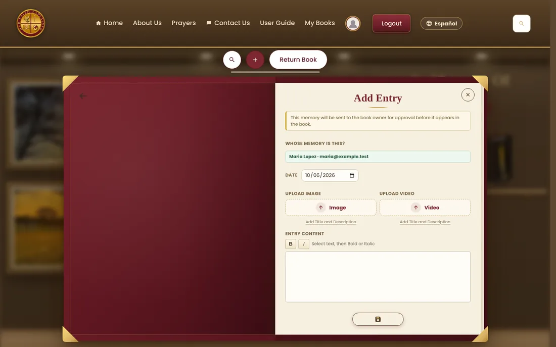 The Add Entry panel as a participant sees it