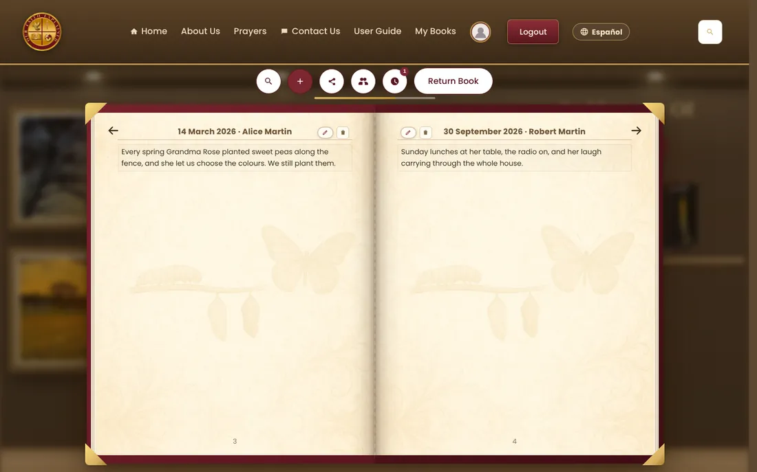 An open memory book showing two memories