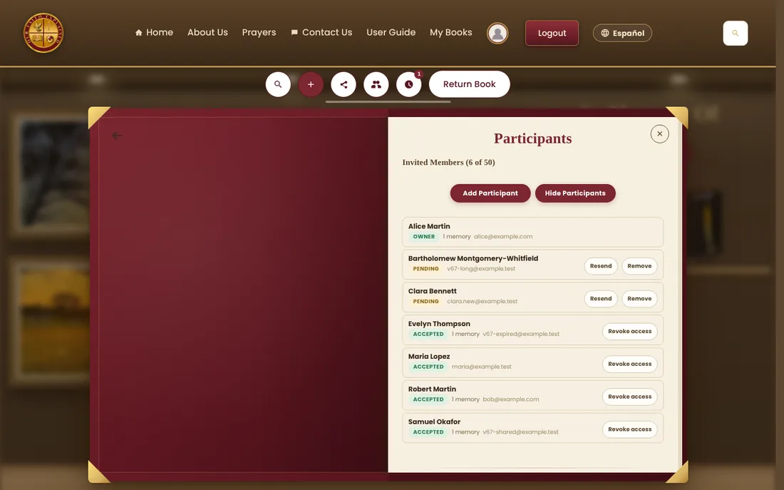 The Participants panel listing invited people
