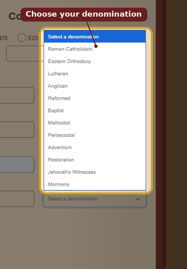 The denomination list, open for selection