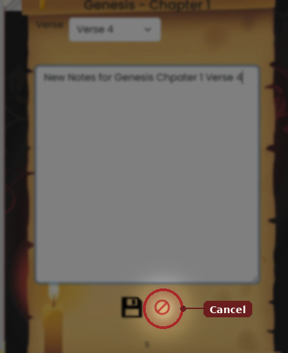 The Cancel icon which closes the panel without saving