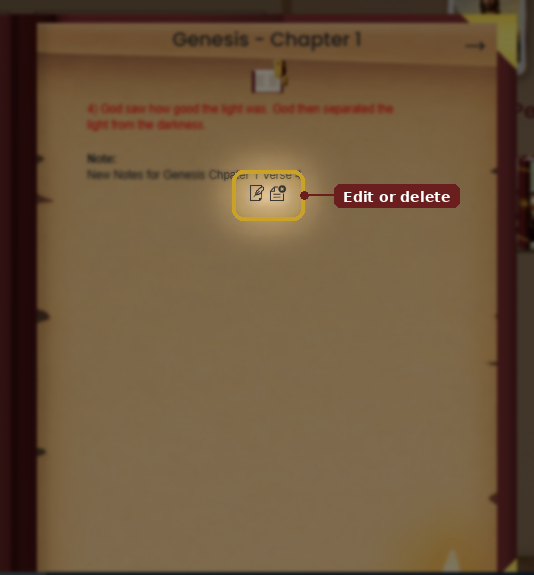 The edit and delete controls for a note